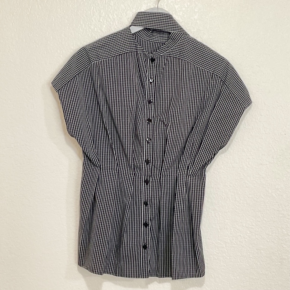 Fame and Partners Sebastian Top 40s Style Button Back Peplum Grid Windowpane - Picture 6 of 13